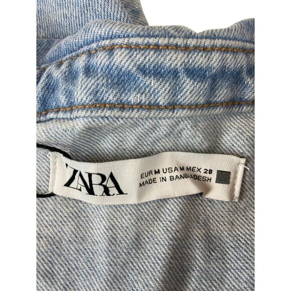 Zara Womens Romper M Blue Denim Jean Light Wash Short Sleeve 7147/035 NWT - Picture 8 of 9